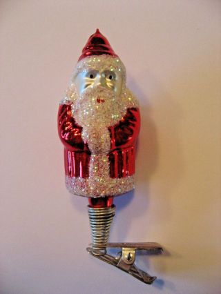 Vintage Santa Clip - On Glass Christmas Ornament - 3.  25 " T