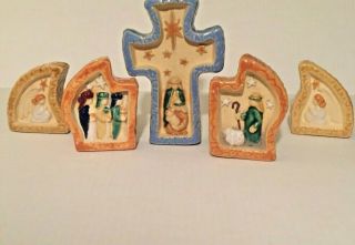 Modern 5 Pc Ceramic Bas - Relief Nativity Set Joseph Mary Jesus Angels Shepherds