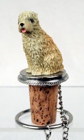 Soft Coated Wheaten Terrier Dog Hand Painted Resin Figurine Wine Bottle Stopper
