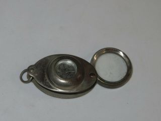 Vintage Pocket Magnifying Glass W/ Compass Military Camping Boy Scouts (s225)