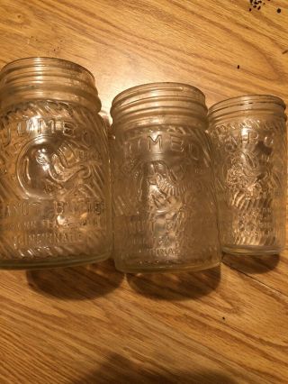3 Vintage Jumbo Glass Peanut Butter Jars No Lids 5 Oz 10.  5 Oz And 1 Pound