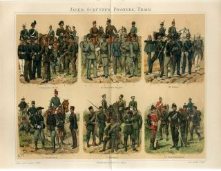 1895 Military Uniform Germany Russia France Britain Italy Austria - Hungary Print