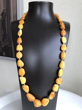 Vintage Russian Baltic Egg Yolk Butterscotch Amber Necklace 60 Grams