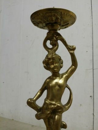 Vintage Heavy Cast Brass Cherub Column Candle Holder Candlestick,  10 - 3/4 " Tall