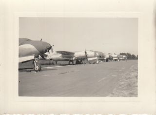 Wwii Snapshot Photo Aaf B - 26 Marauder Bombers Lined Up On Air Field 85