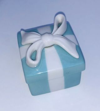 Tiffany & Co.  Vintage Porcelain Blue Box W/ Bow Trinket Box,  Made In Japan