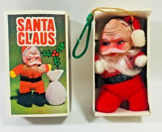 Santa Claus Grumpy Christmas Ornament Mini Matchbox Match Box Rubber Vintage