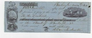 1860 Promise To Pay Iou With Sailboat Henry Doolittle And Alban Austin Vermont