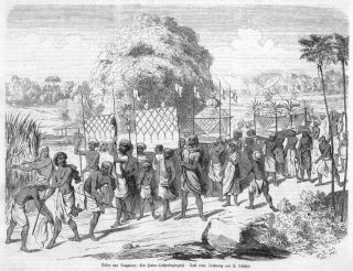 Singapore,  Singapour,  Funeral Procession Of Hindus,  Wood Engraving 1857