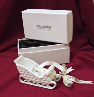 Pandora Unforgettable Moments 2014 White Porcelain Sleigh Ornament W/ Box
