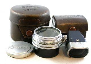 Vintage Canon 25mm Wide Angle Ltm Lens W/25mm Finder,  Filter,  Caps And Cases