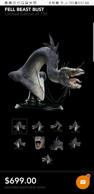 Weta Fell Beast Bust Lord Of The Rings And Soldout Msrp$700