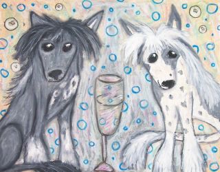Chinese Crested Drinking Champagne Collectible Dog Art 8 X 10 Signed Print Ksams