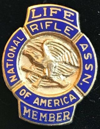 Vintage Nra National Rifle Association Life Member Gold Tone Lapel Pin