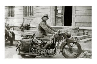 Germany Third Reich Wehrmacht Soldier Motorcycle Ww2 Picture