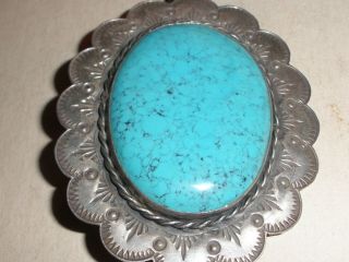 Great Vintage Navajo Large Turquoise Sterling Silver Bolo Tie Rj Robert Johnson