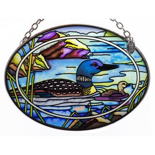 Tranquil Water Loons Suncatcher Hand Painted Glass By Amia Studios 4.  5 " X 3.  25 "