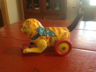 Marx Toys Red And Yellow Wind Up Cat Toy