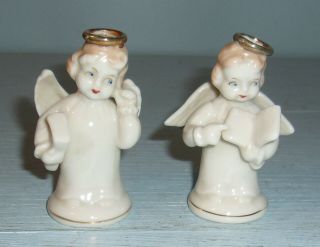 Vintage Porcelain Angel Salt & Pepper Shakers White W/ Gold Halos