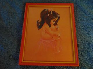 Vintage W.  M.  Otto Framed Art Print Little Nude Brunette Girl Painting Toenails