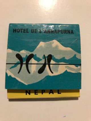 Vintage Full Matchbook Hotel De L’annapurna Kathmandu Nepal Wood Matchsticks