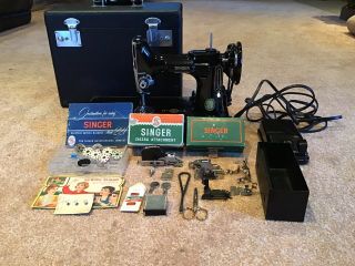 Vintage 1953 Singer Featherweight 221 Sewing Machine With Pedal Case And