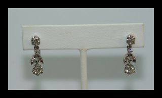 Vintage 14k White Gold Diamond Art Deco Dangle Earrings 1.  25 Ct