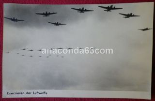 German Ww2 Era Postcard Photocard Luftwaffe Flypast Exercise Aircraft