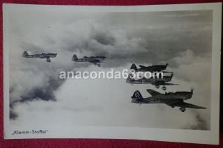 German Ww2 Era Postcard Photocard Luftwaffe Formation Klemm - Staffel Aircraft
