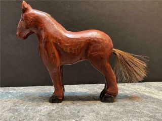 19th Century Carved Wood Horse Toy With Real Horse Hair Tail