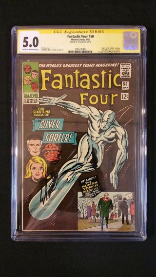 Fantastic Four 50 Cgc 5.  0 Ss Signed Stan Lee Silver Surfer Vs Galactus