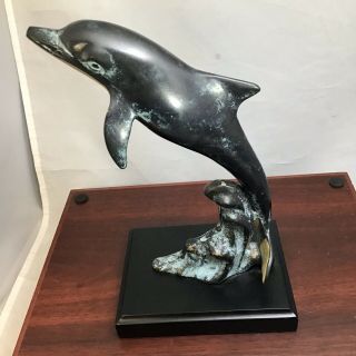 Spi Bronze On Brass Dolphin Statue 8” Tall Spi San Pacific Int 