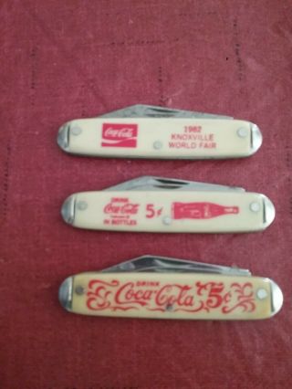 Set Of 3 Vintage Coca Cola Pocket Knives 2 Blades