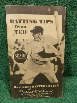 Vtg Collectible Batting Tips From Ted Williams Book Sears Mitts Glove Equipment