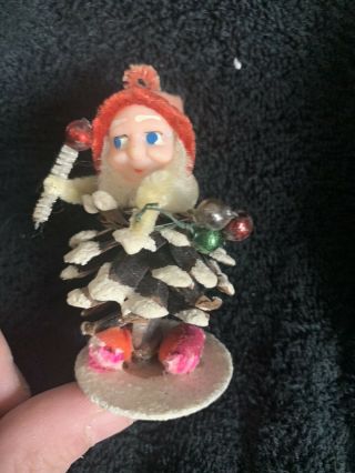Vintage Japan Pine Cone Chenille Elf Gnome Christmas Ornament D