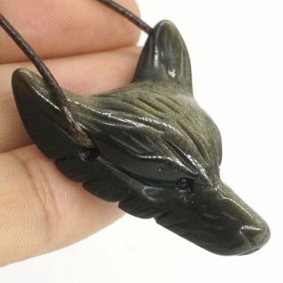 Wolf Head Pendant Natural Gold Obsidian Necklace Fashion Jewelry Caving Gift