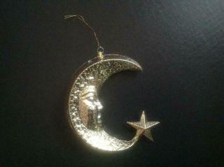 Large 6 " Gold Crescent Moon Face And Star Ornament Unique & Whimsical Vgc