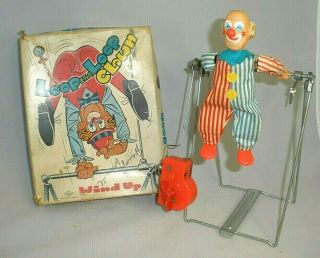 Vintage Tin Toy Japan Loop The Loop Clown & Box Wind - Up