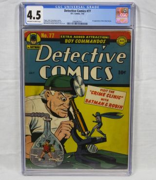 Dc Detective Comics 77 Batman Cgc 4.  5 Ow/w Pages 1st Crime Doctor Bob Kane 1943