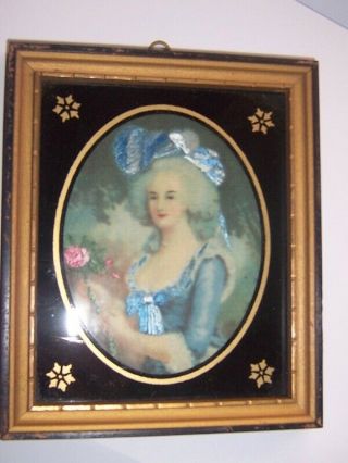 Vintage Mini Print On Canvas With Embroidery Work Marie Antoinette With Rose