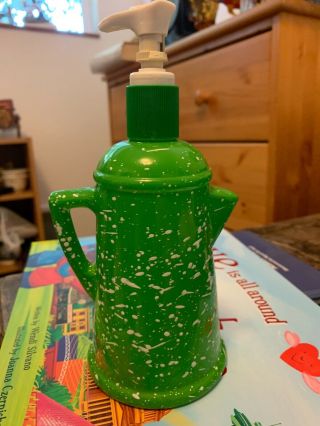 Avon Green Speckled Vtg Country Style Coffee Pot Soap Or Lotion Dispenser 10 Oz