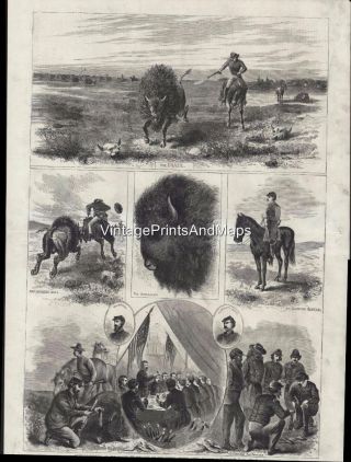 Restored Print Buffalo Hunting On The Plains By Officers Of The Us Army
