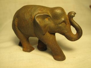 Small Antique Cast Iron Elephant Toy Paperweight Raised Trunk 3 - 1/4 " L X 2 - 1/8 " H