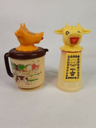 Plastic Moo Cow Creamer Cup Mug Whirley Industries Vintage Farm Scene Silo Boy