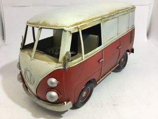 Classic Vintage Vw Volkswagen Van Bus Camper Tin Metal Red Home Decorative 12”