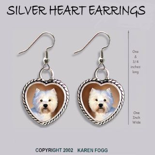 West Highland White Terrier Dog Westie - Heart Earrings Ornate Tibetan Silver