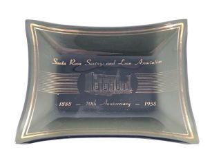 Vintage Glass Santa Rosa California Savings & Loan Bank Logo Glass Dish Tray