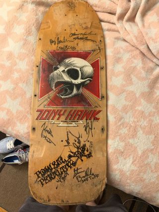 Vintage 1983 Powell Peralta Tony Hawk Pig Skateboard Deck W Various Autographs.