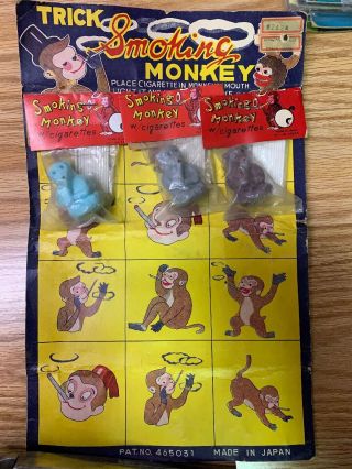 Vintage Dime Store Toy Magic Trick Novelty Gag Smoking Monkey Display