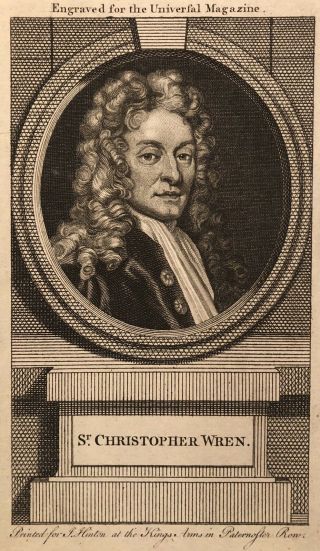 18th Century Engraved Portrait Of Christopher Wren